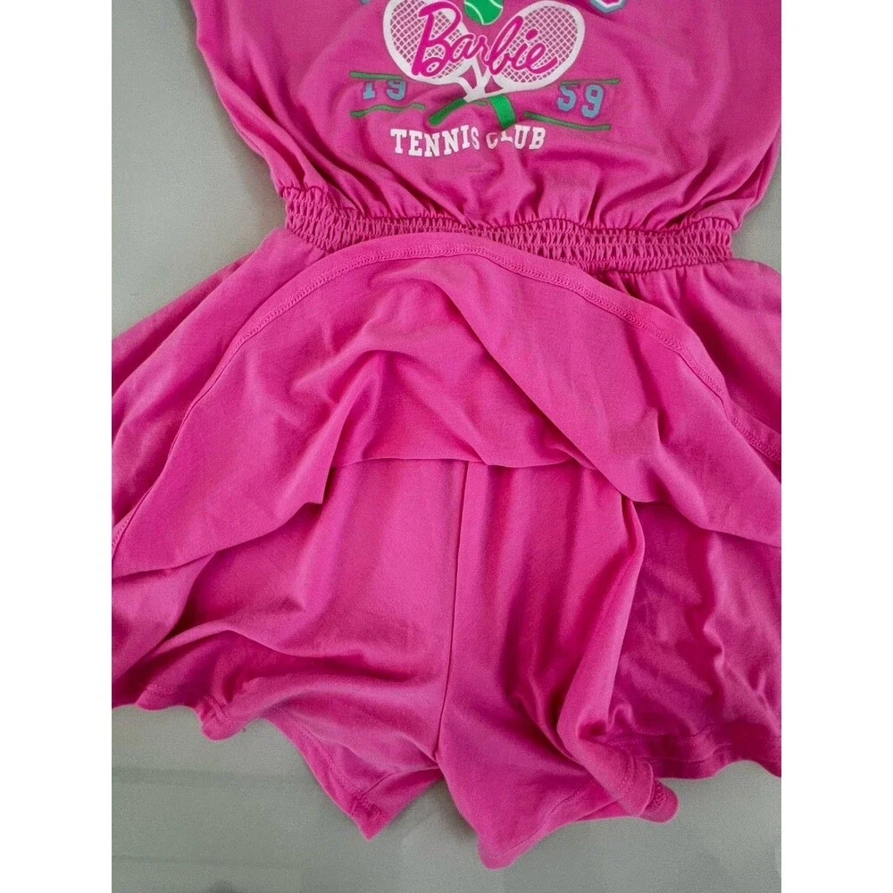 Malibu Barbie Sleeveless Graphic Print Romper Flowy Skirt Skort Tennis L 10-12